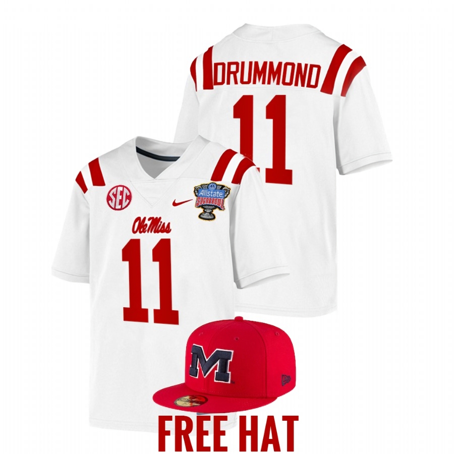Ole Miss Rebels Men's NCAA Dontario Drummond #11 White Sugar Bowl Playoff 2022 College Football Jersey MZE1549LK